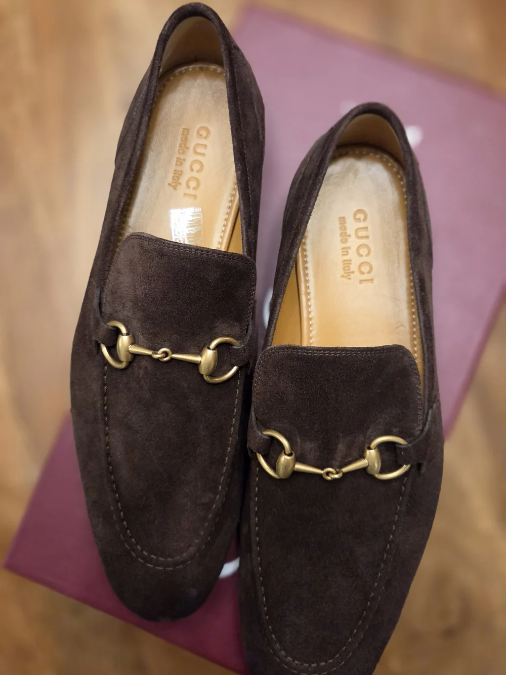 Gucci Men’s Jordaan Dark Brown Suede Horsebit Loafers Size 10.5
